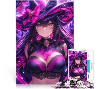Puzzles de 1000 pièces pour Adultes Sorcière animée avec Un Chapeau Rose défi éducatif Offrir en Cadeau à Toute la Famille 52x38cm