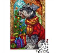 Puzzles De 1000 Pièces pour Adultes Stained Glass Christmas Dog-2 Puzzle Jeu Familial Décoration Murale Cadeaux Uniques pour Anniversaire Et Noël 70x50cm/1000pcs