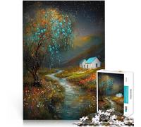 Puzzles de 1000 pièces pour Adultes Starry River Cottage - Art de Campagne onirique - Paysage Naturel Serein Jeux de détente Une œuvre d'art 75x50cm