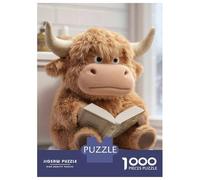 Puzzles De 1000 Pièces pour Adultes Stuffed Highland Cow Reading on Toilet Puzzles pour Adolescents Jeux Relaxants Course De Vitesse Manuelle Cadeaux De Noël Et d'anniversaire 38x26cm/1000pcs