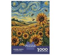 Puzzles De 1000 Pièces pour Adultes Sunflower Field with Bees, Van Gogh Style Puzzle pour Adolescents Découpe De Précision Interaction Parent-Enfant Cadeaux Anti-Stress 52x38cm/1000pcs