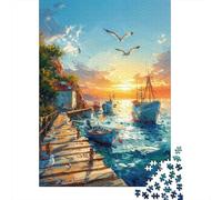 Puzzles De 1000 Pièces pour Adultes Sunset Harbor with Fishing Boats -2 Puzzles pour Adolescents Activités Familiales Défi Éducatif Jeu Éducatif Jouet De Défi 52x38cm/1000pcs