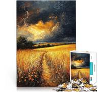 Puzzles de 1000 pièces pour Adultes Tempête d'inspiration impressionniste sur des Champs dorés Jouets de Jeu Cadeau Amusant 50x70cm