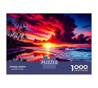 Puzzles De 1000 Pièces pour Adultes Tropical Beach Sunset with Palm Trees Puzzle pour Adolescents Découpe De Précision Interaction Parent-Enfant Cadeaux Anti-Stress 52x38cm/1000pcs