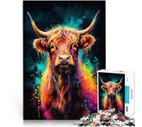 Puzzles de 1000 pièces pour Adultes Vache des Highlands colorée au néon Jouets éducatifs Renforcer l'amour Entre Les Couples 38x26cm
