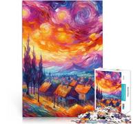 Puzzles de 1000 pièces pour Adultes Village de la Nuit étoilée V12 Analyse et logique avec Affiche et Feuille de Questions correspondantes 38x26cm