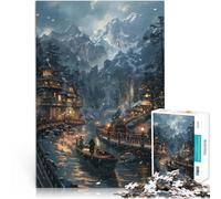Puzzles de 1000 pièces pour Adultes Village de Montagne enneigé du Japon Jeu Stimulant Cadeau d'anniversaire, Cadeaux, décoration Murale 52x38cm