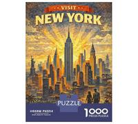Puzzles De 1000 Pièces pour Adultes Visit New York City Vintage Puzzle pour Adolescents - Cadeau d'anniversaire - Difficile Et Stimulant - Cadeaux Uniques pour Un Anniversaire Ou Noël 38x26cm/1000pcs