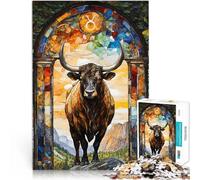 Puzzles de 1000 pièces pour Adultes Vitrail Taureau Jouets éducatifs d'apprentissage Jeu éducatif pour Anniversaire, Noël 52x38cm