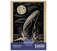 Puzzles De 1000 Pièces pour Adultes Whale Breaching at Night Linocut Art Puzzles pour Adultes - Jeux Familiaux Amusants Et Humoristiques - Cadeaux Uniques pour Un Anniversaire Ou Noël 52x38cm/1000pcs