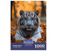 Puzzles De 1000 Pièces pour Adultes White Tiger in Autumn Leaves Puzzles pour Adolescents Activités Familiales Défi Éducatif Jeu Éducatif Jouet De Défi 38x26cm/1000pcs