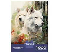 Puzzles De 1000 Pièces pour Adultes White Wolves in Autumn Forest Puzzles pour Adultes Jeux Relaxants Analyse Et Logique Activités Amusantes À La Maison, 38x26cm/1000pcs