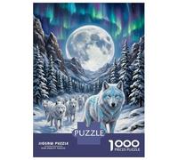 Puzzles De 1000 Pièces Pour Adultes White Wolves Under Aurora Borealis Les Puzzles Pour Adultes Améliorent La Mémoire Et Stimulent Le Cerveau. Idées Cadeaux Pour Les Amis Et La Famille 52x38cm/1000pcs