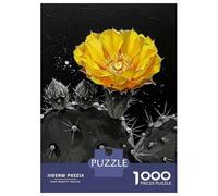 Puzzles De 1000 Pièces pour Adultes Yellow Cactus Flower on Black Background Puzzles pour Adolescents Jeu Familial Améliore La Mémoire Difficile Et Stimulant 38x26cm/1000pcs