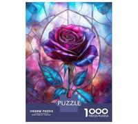 Puzzles De 1000 Pièces - Purple Stained Glass Rose Puzzle Casse-tête, Jeu De Réflexion, Décoration Murale, Idéal comme Cadeau pour Toute La Famille 52x38cm/1000pcs
