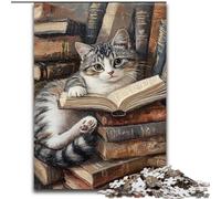 Puzzles de 1000 pièces représentant Un Chat lisant Un Livre, pour Adultes, Cadeaux, Aide Le Cerveau à exercer, Jouets addictifs pour cultiver la Patience, Jeu de défi Unique 26x38cm
