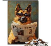 Puzzles de 1000 pièces représentant Un Chien de Berger lisant Un Journal pour Adultes, activités familiales Amusantes à la Maison, Cadeau d'anniversaire, Cadeau de Voyage (50x75cm)