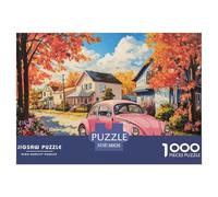 Puzzles de 1000 pièces représentant Une Voiture Coccinelle Rose Vintage, Style Dessin animé Japonais, étanche, Cadeaux, Jeux éducatifs colorés