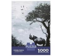 Puzzles De 1000 Pièces - Rhino Silhouette Puzzle Casse-tête, Jeu De Réflexion, Décoration Murale, Idéal comme Cadeau pour Toute La Famille 52x38cm/1000pcs