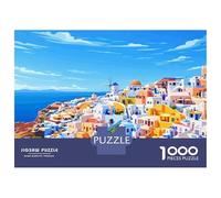 Puzzles De 1000 Pièces Santorini, Greece Colorful Coastal Village Puzzles pour Adultes - Jeu De Réflexion - Améliore La Mémoire - Cadeaux Uniques pour Un Anniversaire Ou Noël 52x38cm/1000pcs