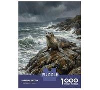 Puzzles De 1000 Pièces Seal on Rocky Coast in Rain Puzzles pour Adolescents Améliorent La Mémoire Difficiles Et Stimulants Casse-tête Jeux De Société en Famille 38x26cm/1000pcs