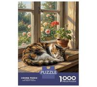 Puzzles De 1000 Pièces Sleeping Cat by The Window Puzzles pour Adultes - Jeu De Réflexion - Améliore La Mémoire - Cadeaux Uniques pour Un Anniversaire Ou Noël 70x50cm/1000pcs