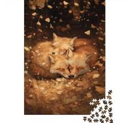 Puzzles De 1000 Pièces Sleeping Foxes in Autumn Leaves Puzzles pour Adultes - Course De Vitesse - Stimule Le Cerveau - Jeu Au Design Élégant 52x38cm/1000pcs
