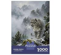 Puzzles De 1000 Pièces Snow Leopard in Mountain Landscape Painting Puzzles pour Adolescents - Anti-Stress - Entraînez Votre Cerveau Et Votre Dextérité - Jouets Éducatifs 38x26cm/1000pcs