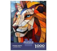 Puzzles De 1000 Pièces - Stained Glass Lion Puzzle Casse-tête, Jeu De Réflexion, Décoration Murale, Idéal comme Cadeau pour Toute La Famille 38x26cm/1000pcs