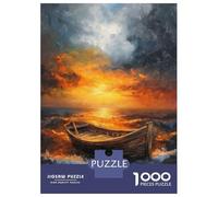 Puzzles De 1000 Pièces - Sunset Waves Boat Sea Puzzle Casse-tête, Jeu De Réflexion, Décoration Murale, Idéal comme Cadeau pour Toute La Famille 52x38cm/1000pcs