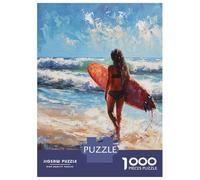 Puzzles De 1000 Pièces Surfer Girl on Beach Painting Puzzles pour Adultes - Jeu Familial Amusant, Difficile Et Stimulant - Jeu Éducatif Familial 70x50cm/1000pcs