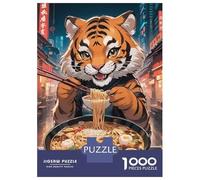 Puzzles De 1000 Pièces - Tiger Eating Ramen Puzzle Casse-tête, Jeu De Réflexion, Décoration Murale, Idéal comme Cadeau pour Toute La Famille 52x38cm/1000pcs