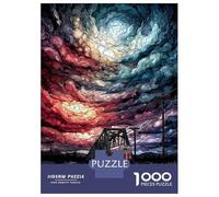 Puzzles De 1000 Pièces Train on Bridge Under Swirling Sky Puzzles pour Adolescents Améliorent La Mémoire Difficiles Et Stimulants Casse-tête Jeux De Société en Famille 70x50cm/1000pcs