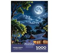 Puzzles De 1000 Pièces - Tropical Night Landscape with Full Moon Puzzle Casse-tête, Jeu De Réflexion, Décoration Murale, Idéal comme Cadeau pour Toute La Famille 38x26cm/1000pcs