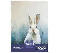 Puzzles De 1000 Pièces White Rabbit in Blue Field Painting Puzzles pour Adultes - Course De Vitesse - Stimule Le Cerveau - Jeu Au Design Élégant 70x50cm/1000pcs