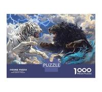 Puzzles De 1000 Pièces - White Tiger Vs Black Panther Battle Puzzle Casse-tête, Jeu De Réflexion, Décoration Murale, Idéal comme Cadeau pour Toute La Famille 52x38cm/1000pcs