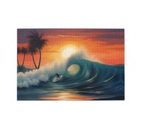 Puzzles de 1000 pièces Yyhwhjde Coucher de soleil sur la mer et le surf - Image éducative intellectuelle en bois - Puzzles amusants pour soulager le stress
