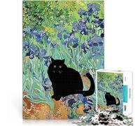 Puzzles de 2000 pièces pour Adolescents Chat Noir dans Un Champ d'iris défi éducatif avec Affiche et Feuille de Questions correspondantes 70x100cm