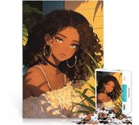 Puzzles de 2000 pièces pour Adolescents Jolie Fille Noire animée Analyse et logique Liste de souhaits avec Le Père Noël 70x100cm