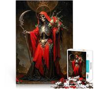 Puzzles de 2000 pièces pour Adolescents Santa Muerte Rouge avec des Roses Impossible avec Affiche et Feuille de Questions correspondantes 70x100cm