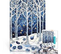 Puzzles de 2000 pièces pour Adolescents Vitrail Bleu et Or Paysage d'hiver Casse-tête Convient pour la décoration de Bureau 70x100cm