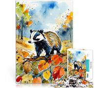 Puzzles de 2000 pièces pour Adultes Blaireau dans Les Bois d'automne Impossible avec des pièces de Formes aléatoires entièrement imbriquées 70x100cm