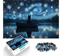 Puzzles de 2000 pièces pour Adultes Chat sous la Nuit étoilée Fabriqué en Carton pour Les 14 Ans et Plus Jeux de détente Améliorer l'amour Entre Les Couples。Taille：70x100cm/27.5x39.3pouce