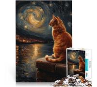 Puzzles de 2000 pièces pour Adultes et Adolescents Chaton Nuit étoilée Fait de Papier，pour Les 14 Ans et Plus Jeu Impossible Don d'œuvres d'art。Taille：70x100cm/27.5x39.3pouce