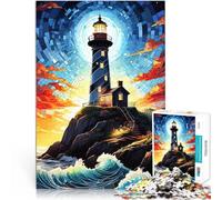 Puzzles de 2000 pièces pour Adultes Phare sur Une côte rocheuse Jeu de Casse-tête avec des pièces de Formes aléatoires entièrement imbriquées 70x100cm