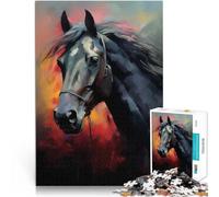 Puzzles de 2000 pièces pour Adultes Portrait de Cheval Noir Réduction du Stress intéressante Bon Cadeau 70x100cm