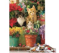 Puzzles de 500 pièces pour Adultes - Chatons de Noël en Pots - 2 Puzzles - Jeu de réflexion sur Plateau en Bois - 500 pièces (52 x 38 cm)