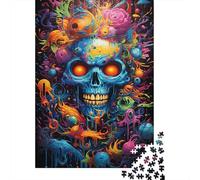 Puzzles de 500 pièces représentant des crânes colorés et psychédéliques pour Adultes (52 x 38 cm)