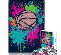 Puzzles de Basket-Ball Aquarelle 1000 pièces pour Adolescents, Anti-Stress, Vacances à la Maison, avec Affiche et fiche de Questions-réponses Assorties (38x26cm)