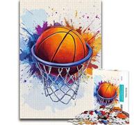 Puzzles de Basket-Ball Aquarelle pour Adultes et Adolescents, 1 000 pièces, Anti-Stress, pour Passer Le Temps à la Maison, avec Affiche et fiche de Questions-réponses Assorties (50x75cm)